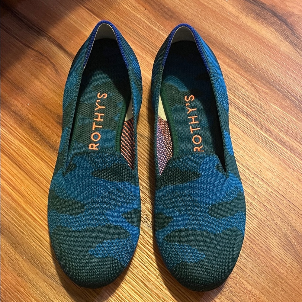 Rothy's Blue and Black Patterned Loafers